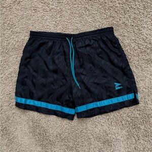 VINTAGE 80s/90s MEN'S MITRE BLACK BLUE NYLON SOCCER SHORTS SIZE LARGE